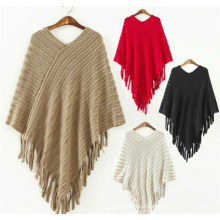 Latest Design Ladies Fancy Tassels Sweater Ponchos and Capes Shawls